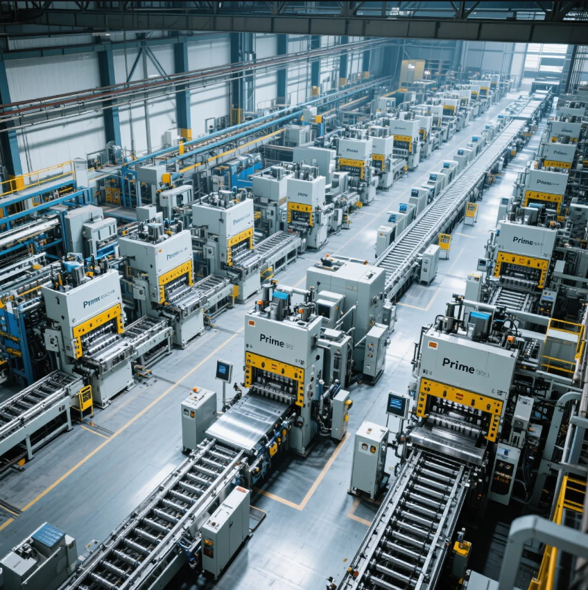 Prime Metal Stamping Production Floor – 10+ stamping lines running in ISO-certified workshop