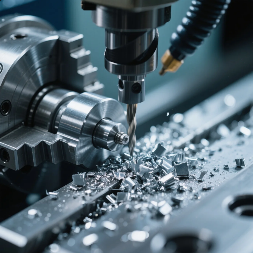 Close-Up of CNC Turnings – Steel Chips and Micro Shards