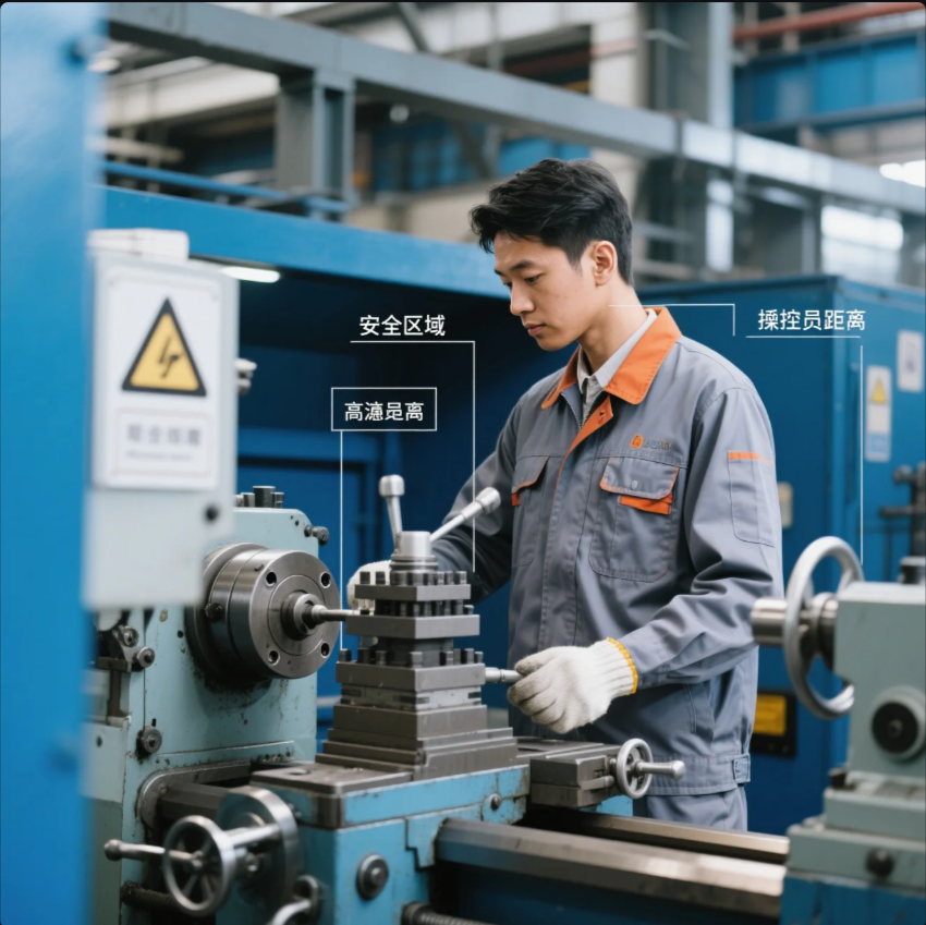Prime CNC lathe station showing full PPE usage