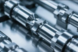 Precision CNC machined metal components showing high-quality manufacturing with intricate details and smooth surfaces.