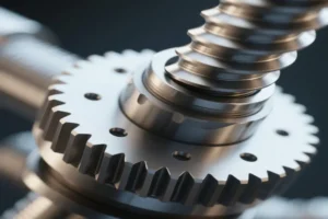 Close-up of a high-precision gear mechanism, featuring intricate teeth and spiral elements, used in advanced mechanical systems.