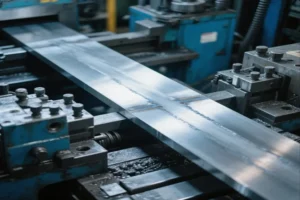Close-up of a welding process on metal plates, showcasing the precision and quality of industrial welding machinery.