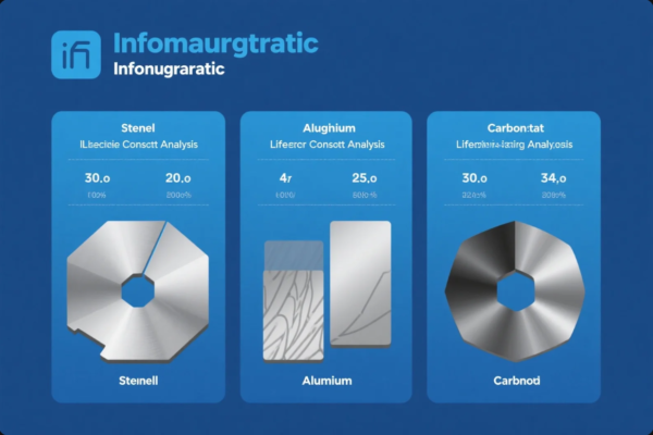 This image presents an infographic titled "Infomaurgtratic Infonugraratic" that compares three materials: "Stenel" (likely Steel), "Alughium" (likely Aluminum), and "Carbon-tat" (likely Carbon). Each material is represented by a stylized metallic graphic and associated numerical data. The figures show values such as 30.0 and 20.0 for steel, 4T and 25.0 for aluminum, and 30.0 and 34.0 for carbon, though the exact meaning is obscured by inconsistent or distorted text. The design uses a clean blue background with modern visual elements for a technical, data-driven aesthetic.