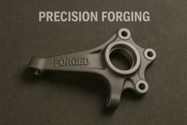 Precision-forged Y-shaped automotive component displayed on a dark surface with clear detailing.