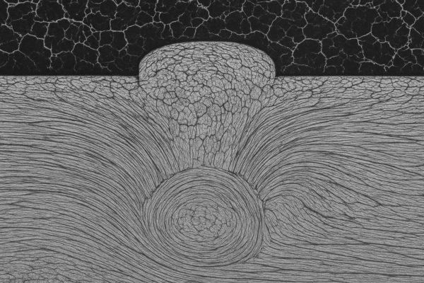 High-resolution microstructure image of an etched cross-section of a custom metal fastener, showing forged grain flow with no voids.