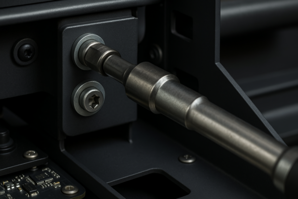 High-resolution image of assembly access inspection for custom metal fasteners, showing torque tool clearance and driver alignment test inside a narrow chassis.