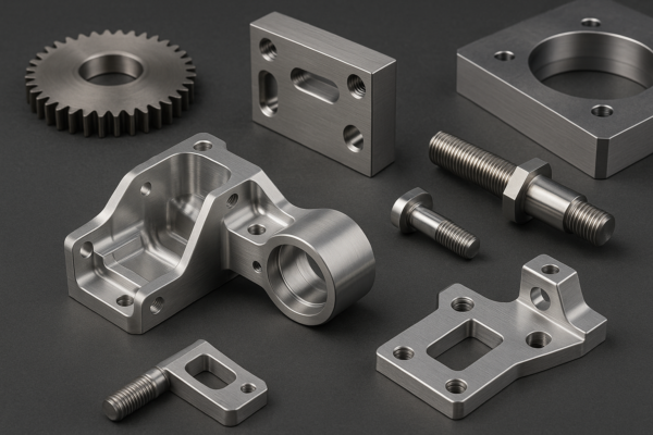 Featured image of custom CNC metal parts including housings, gears, brackets, and fasteners arranged on a clean surface.