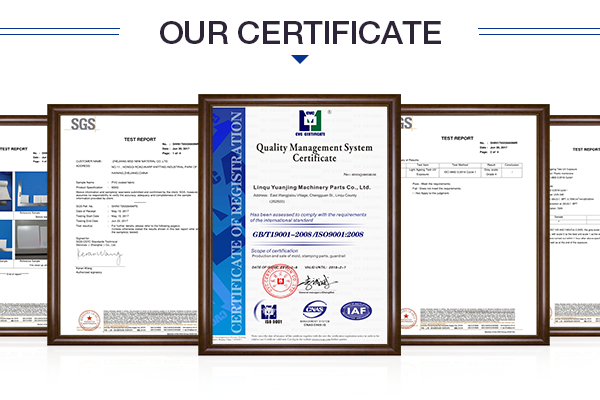 A row of framed quality and ISO certificates displayed on a white background, photographed in a simple, casual style with even lighting.