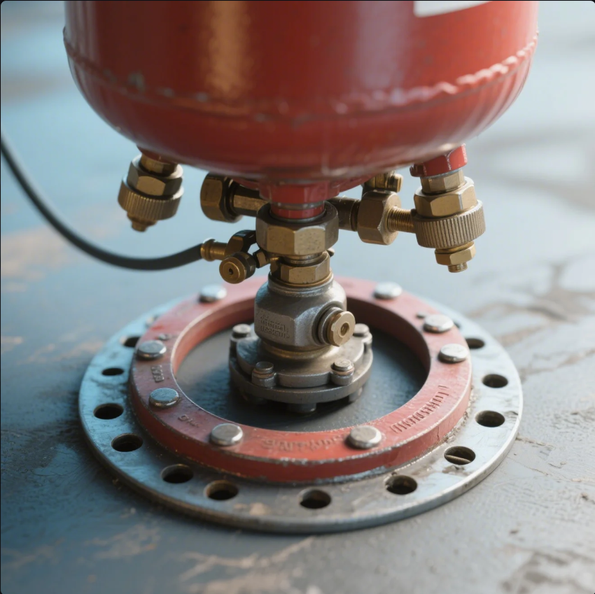 Steel foot ring and mounting base ensuring stability for compressed gas tanks.
