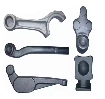 Custom drop forged steel components including connecting rods and industrial levers.