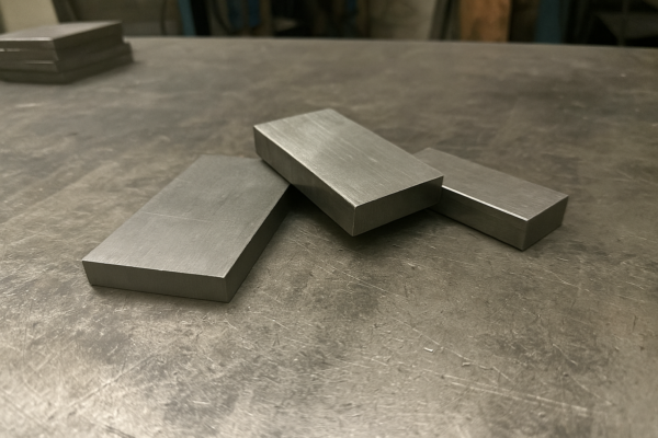 Metal billet blanks prepared on a workbench for CNC machining and custom OEM parts manufacturing