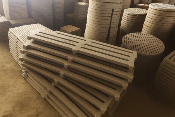 Stacked straight grate bars and round slotted grate plates for industrial furnace and sintering applications
