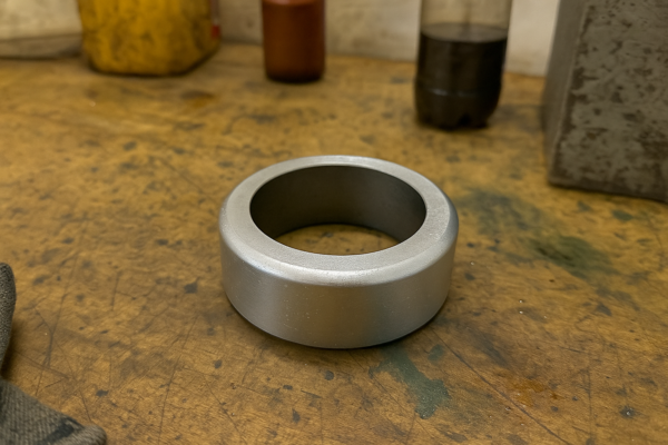 Finished metal ring with professional surface treatment and corrosion protection coating for industrial durability.