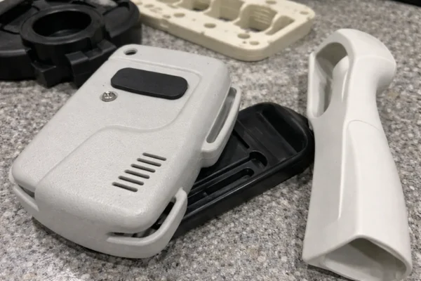 Close-up of finished custom plastic parts showing cleansurface texture and consistent appearance